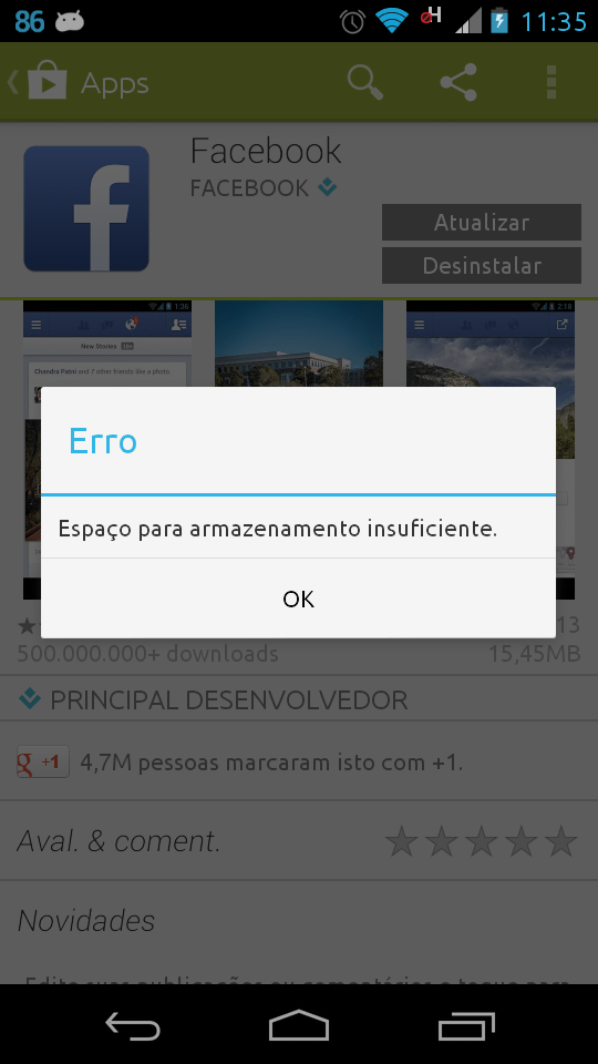 armazenamento cheio facebook