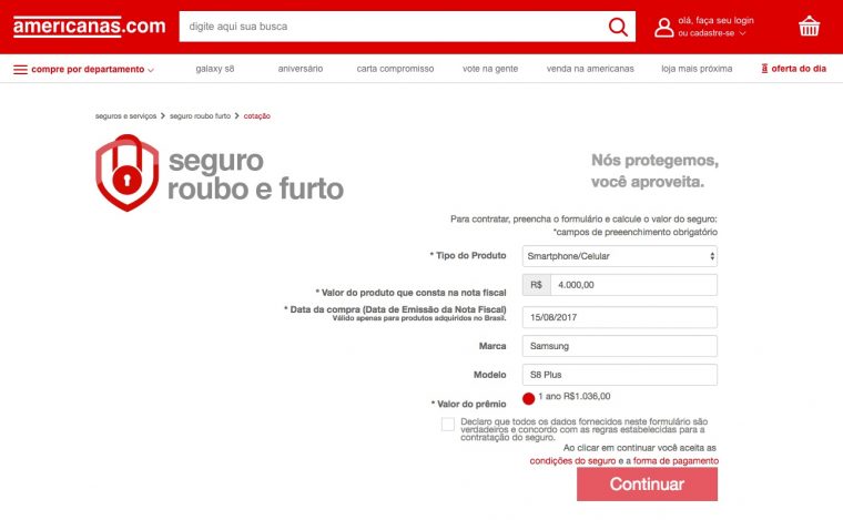Cotação de seguro para celular na Americanas - Mobizoo