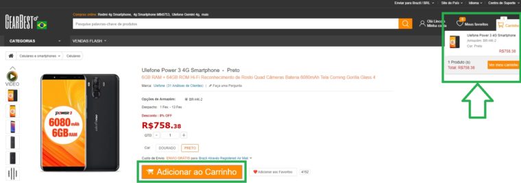 Como comprar na GearBest (em 2018): colocando um produto no carrinho Como comprar na GearBest (em 2018): colocando um produto no carrinho