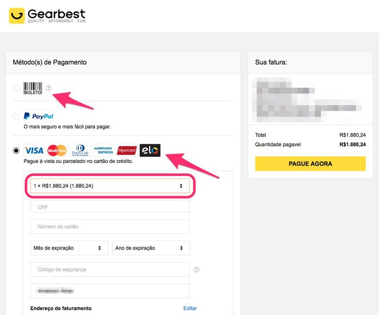 Como comprar na GearBest: efetuando o pagamento