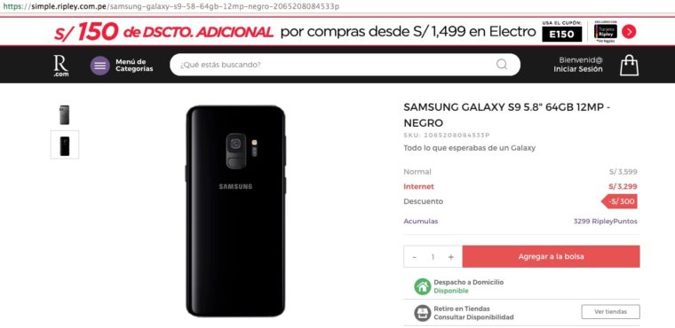 Preço do Samsung Galaxy S9 no Peru - Mobizoo