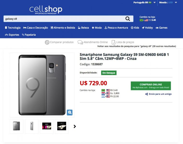 Preço do Samsung Galaxy S9 no Paraguai - Mobizoo