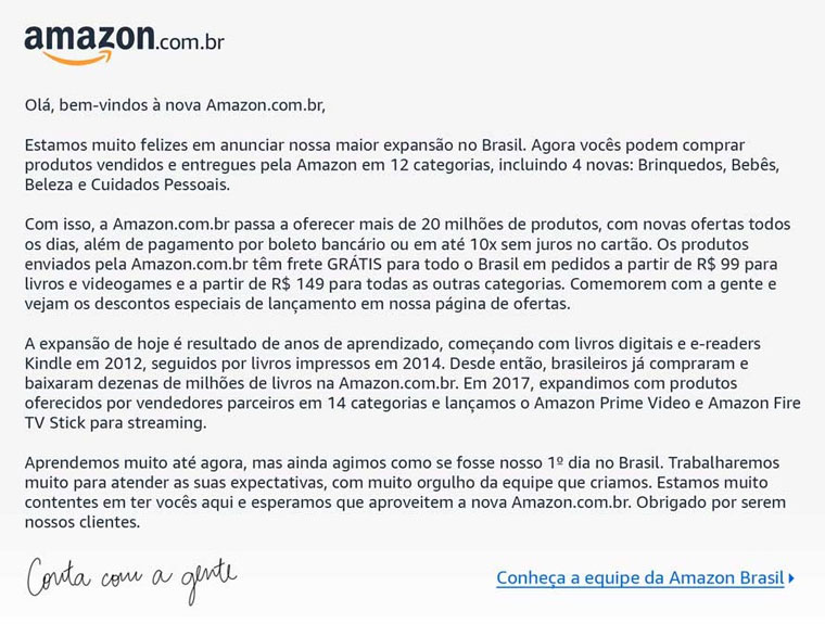 Expansão da Amazon no Brasil: carta para os clientes - Mobizoo