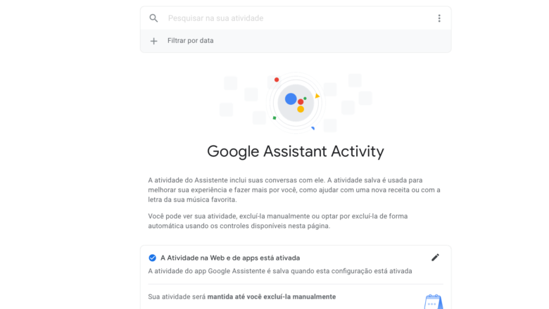 Painel de Atividades do Google Assistente