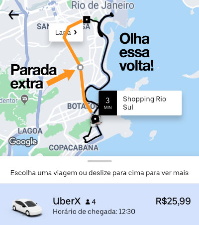 Simulação Uber mais barato com parada extra