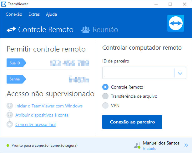 Tela de acesso remoto ao Windows - TeamViewer