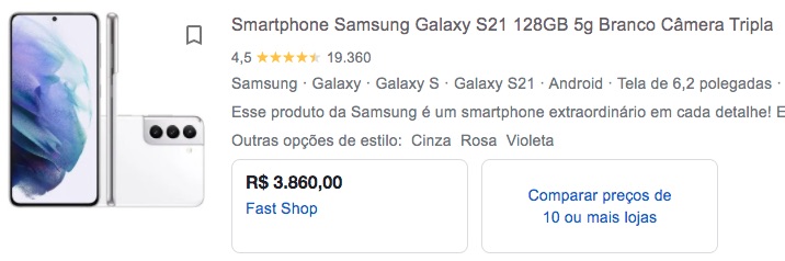 Preço atual do Galaxy S21 no varejo