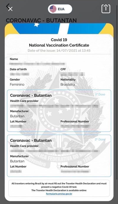 Certificado Covd em Inglês