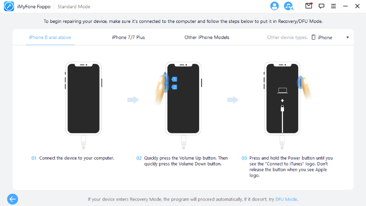 Como resolver problemas no iOS com o iMyFone Fixppo - Passo 3