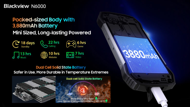 Imagem do celular Blackview N6000 e suas especificações técnicas de bateria