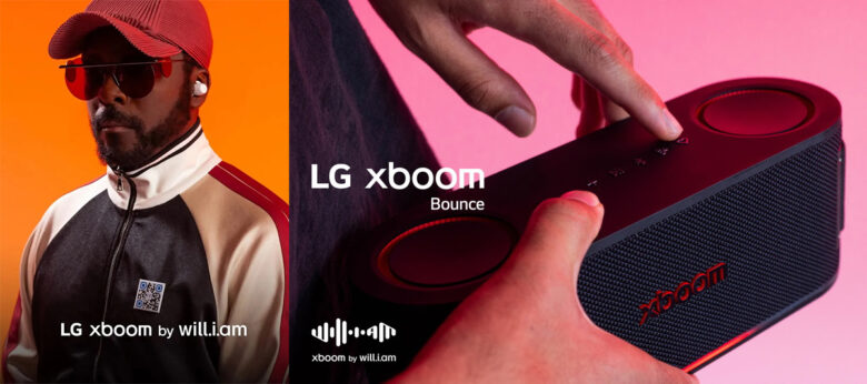 Imagem mostrando o músico Will.i.am e os produtos LG XBOOM