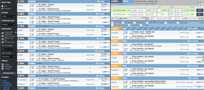 painel mostrando um scanner de arbitragem