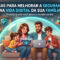 Imagem tipo cartoon mostrando uma família reunida no sofá segurando seus dispositivos.